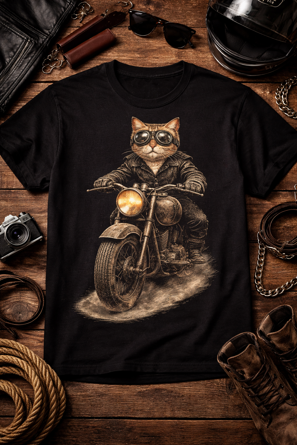 Katzen T-Shirt – Biker Cat | Vintage Motorrad | Unisex