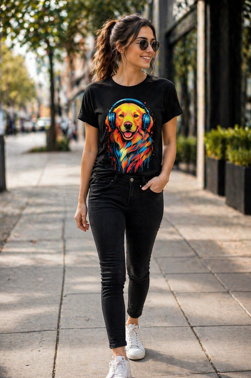 Golden Retriever T-Shirt – Headphones Pop-Art | Unisex