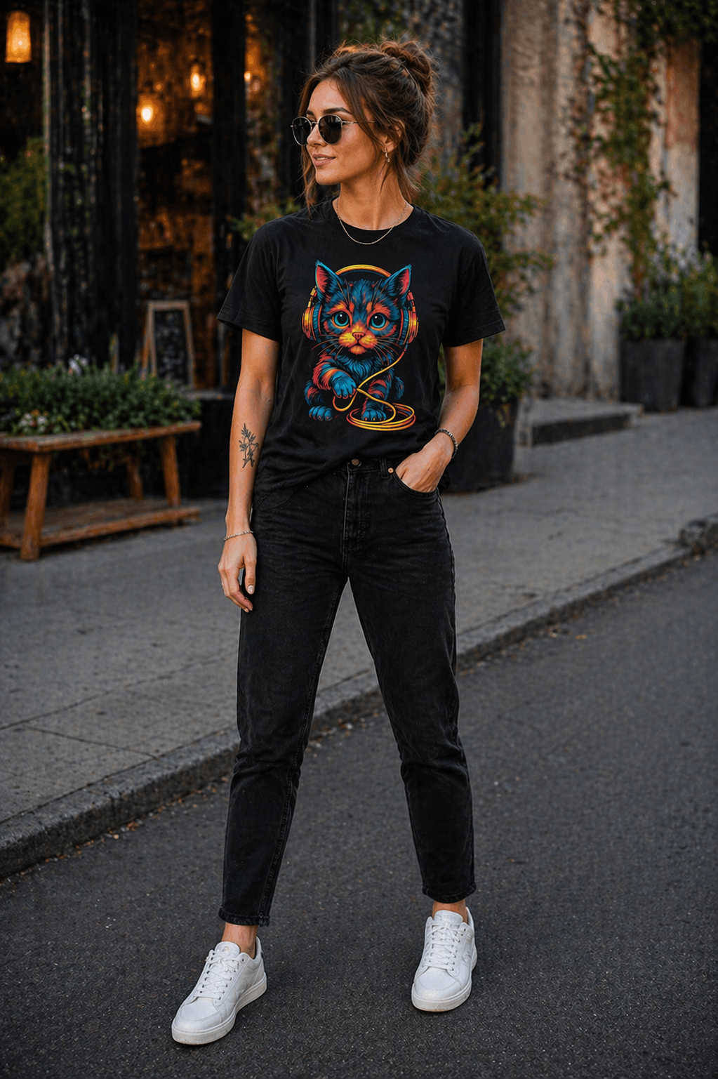 Katzen T-Shirt – Colorful Cat Headphones | Pop-Art | Unisex