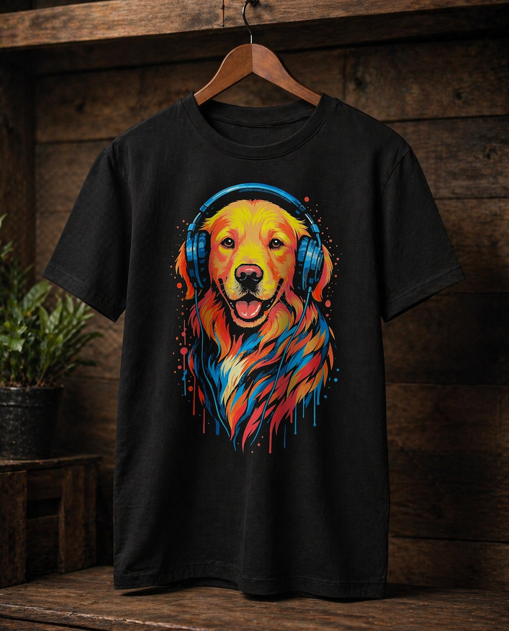 Golden Retriever T-Shirt – Headphones Pop-Art | Unisex
