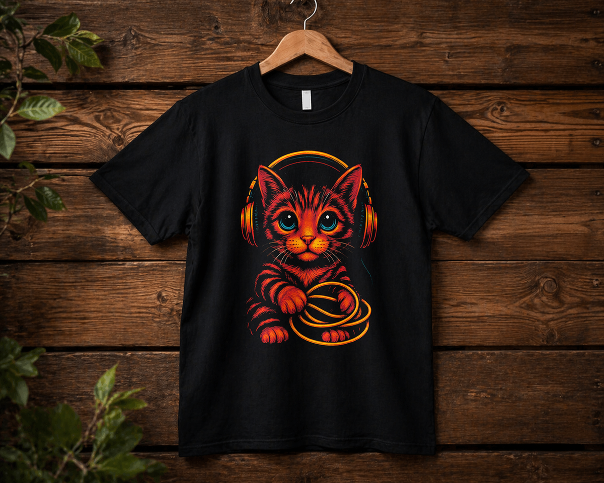 Katzen T-Shirt – Red Cat Headphones | Pop-Art | Unisex