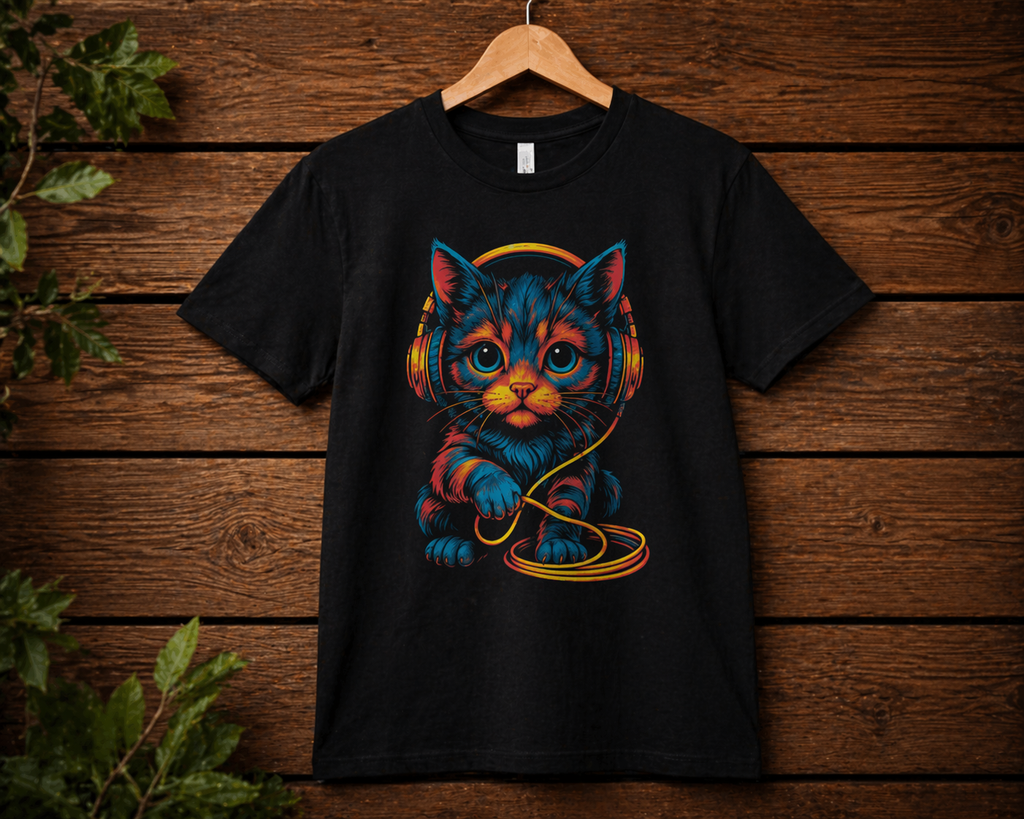 Katzen T-Shirt – Colorful Cat Headphones | Pop-Art | Unisex