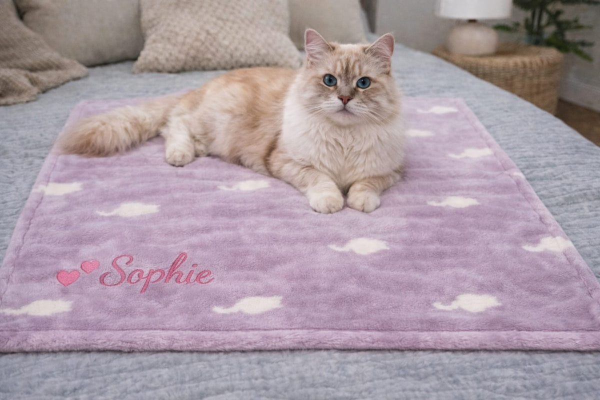 Katzendecke Vivien, Plüsch bestickt mit Namen