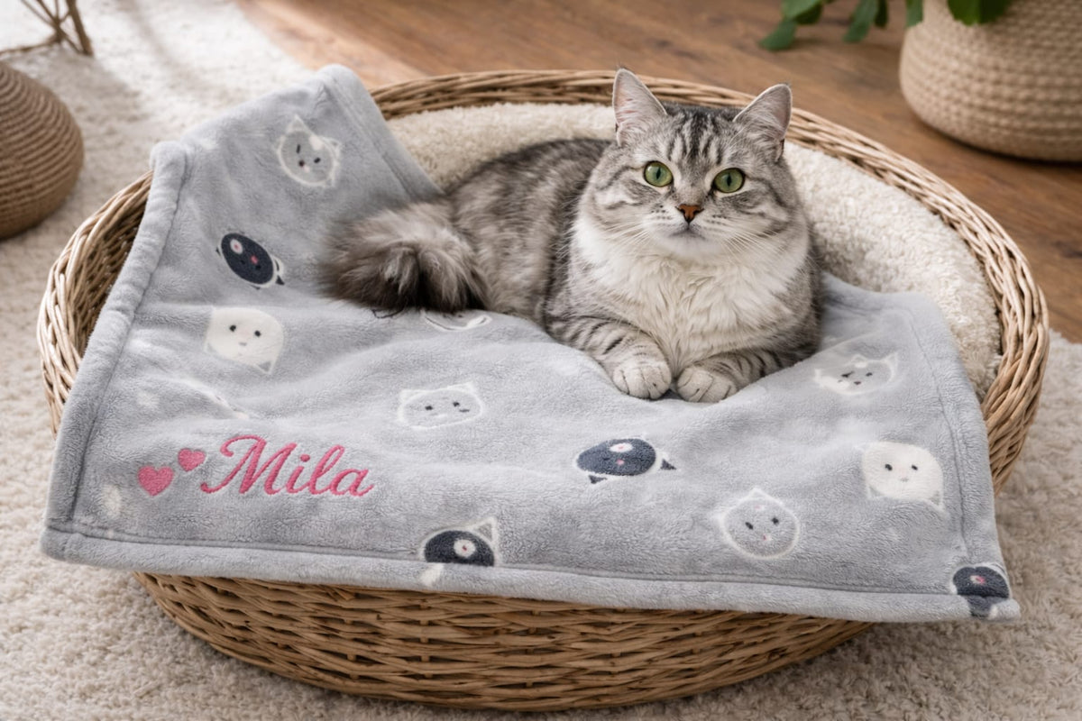 Katzendecke Nala, Plüsch bestickt mit Namen