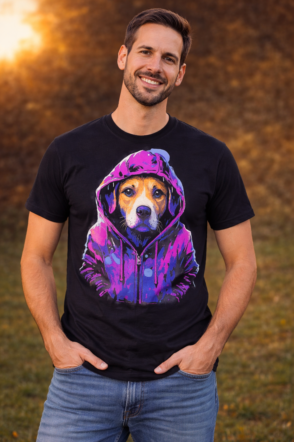 Hood Dog | Beagle im Hoodie | Neon Pop Art | Unisex