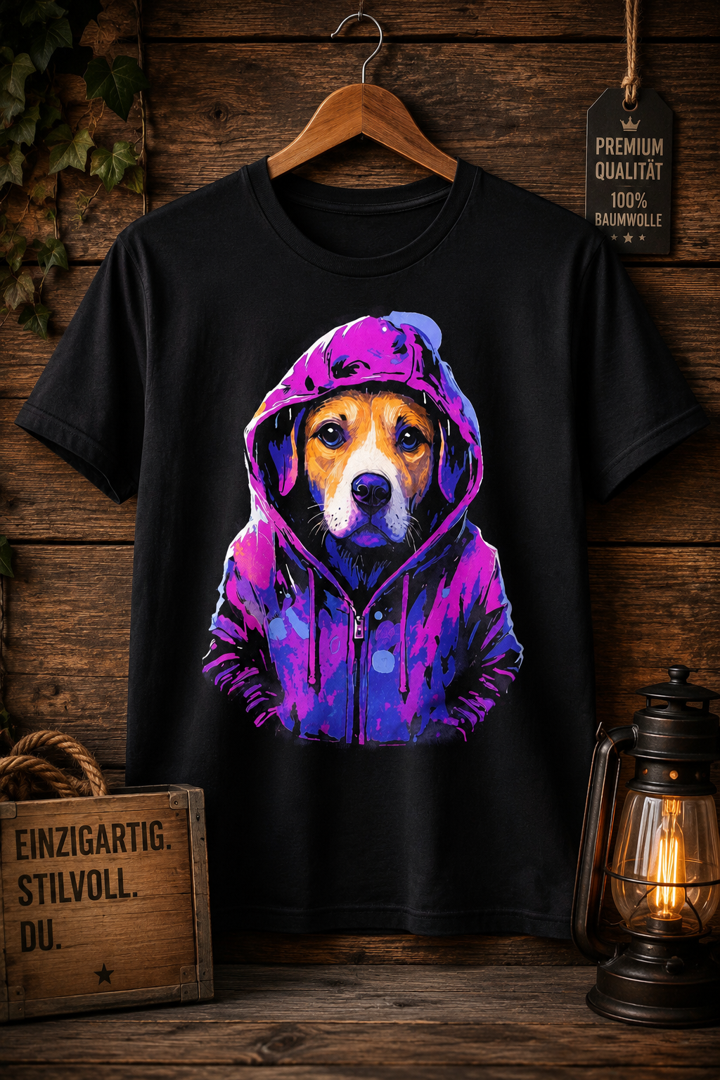 Hood Dog | Beagle im Hoodie | Neon Pop Art | Unisex