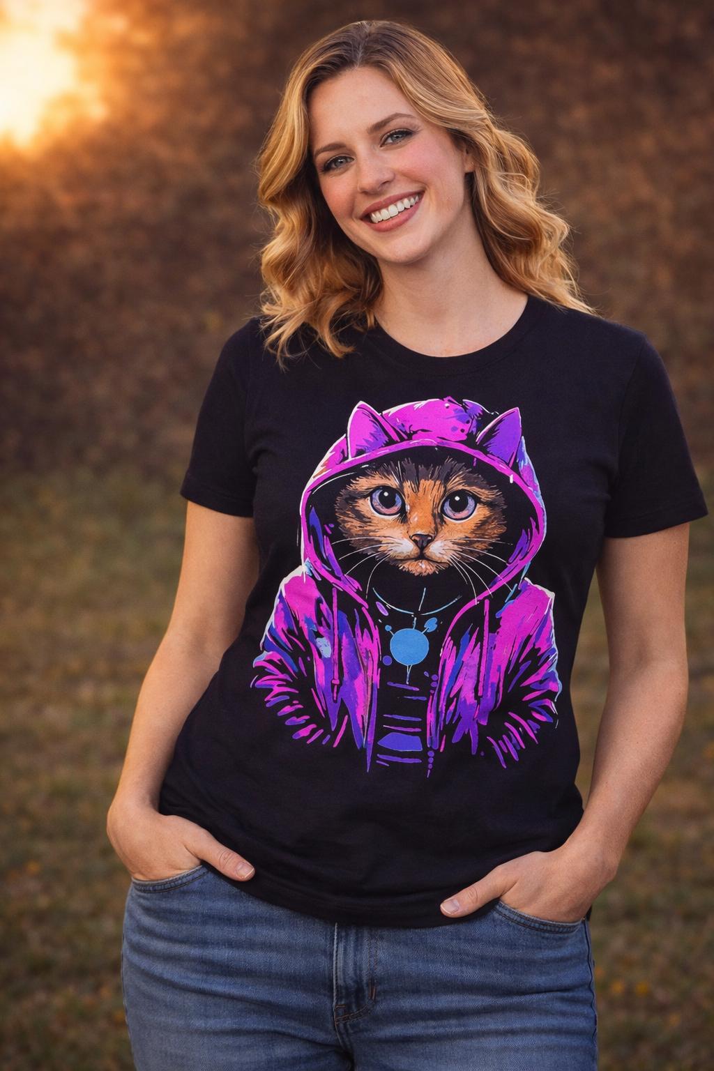 Hood Cat | Katze im Hoodie | Neon Pop Art | Unisex