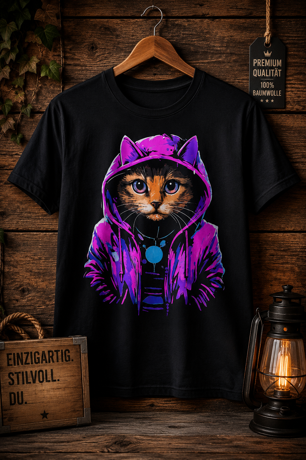 Hood Cat | Katze im Hoodie | Neon Pop Art | Unisex